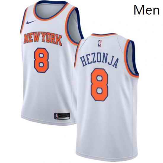 Mens Nike New York Knicks 8 Mario Hezonja Swingman White NBA Jersey Association Edition